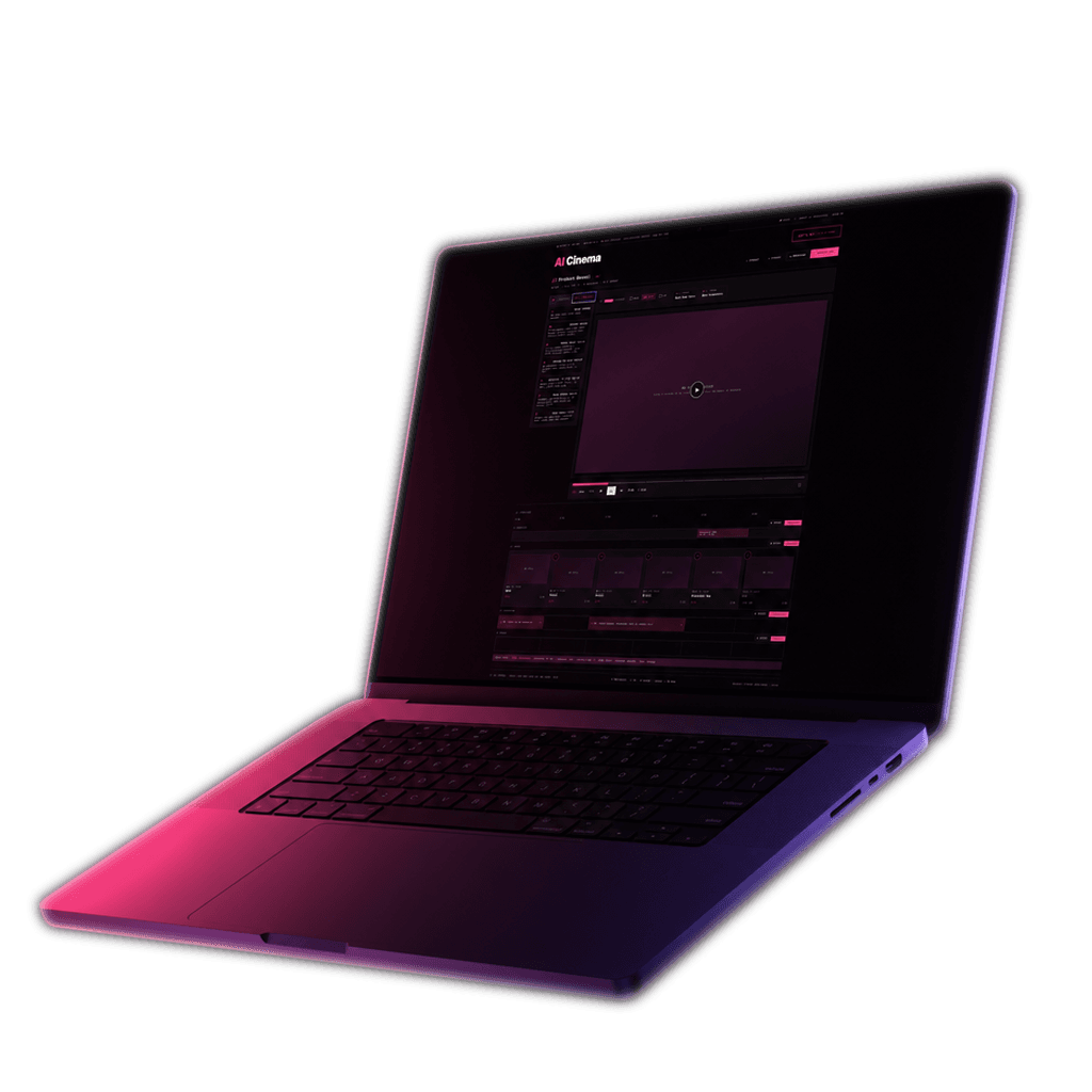 AI Cinema timeline editor on a laptop